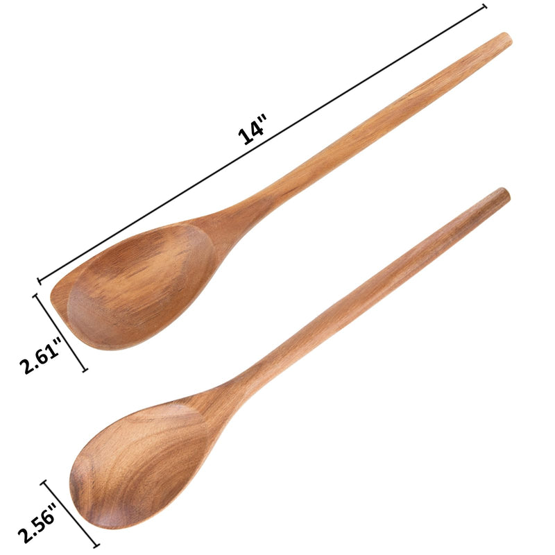 MornHalo 2PCS Acacia Wooden Spoons For Cooking-14 Inch Smooth Finish Corner Spoon And Cooking Spoons-Comfortable Grip Wood Spoons for Cooking - Non-Stick Wooden Cooking Utensils spoons+corner spoon - BeesActive Australia