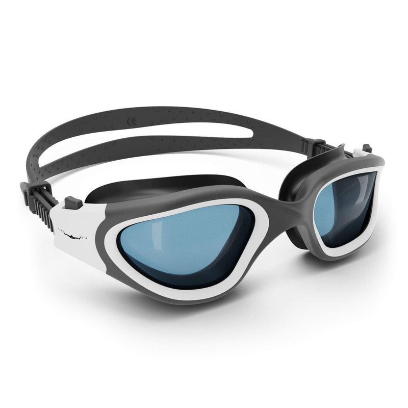 AqtivAqua Wide View Swimming Goggles // Swim Workouts - Open Water // Indoor - Outdoor Line White Goggles + Black Case Shade - BeesActive Australia