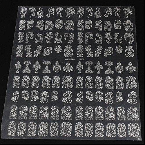 Warm Girl 108Pcs 3D Silver Flower Nail Art Stickers Decals Stamping DIY Decoration Tools Sliver - BeesActive Australia