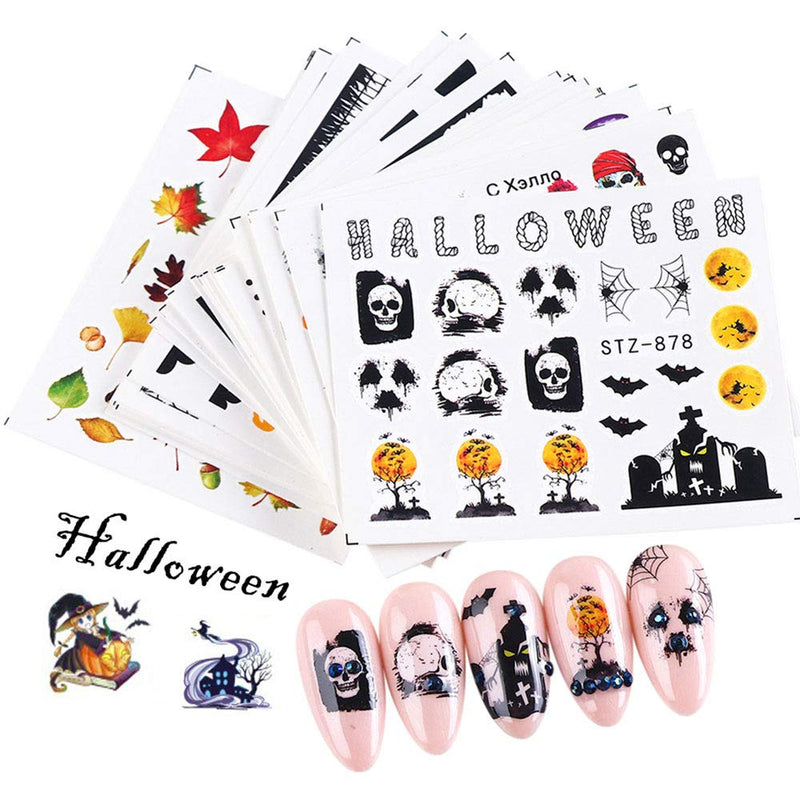 Halloween Nail Art Stickers Fall Nail Art Stickers Decals Maple Leaves Nail Art Supplies Halloween Design Maple Leaf Nail Sticker Skull Head Water Transfer Decal Manicure Wraps Tips Slider 24 Sheets - BeesActive Australia