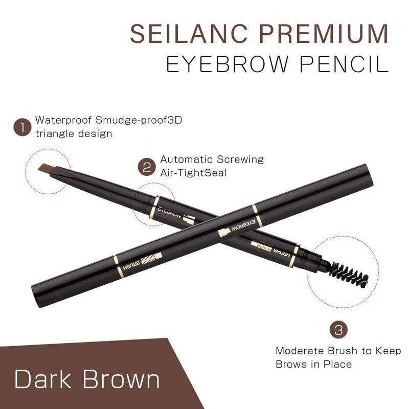 Eyebrow Pencil 2 Packs, Waterproof Smudge-proof Brow Pencil with Brow Brush, Automatic Eye Brow Makeup by SEILANC, Dark Brown - BeesActive Australia