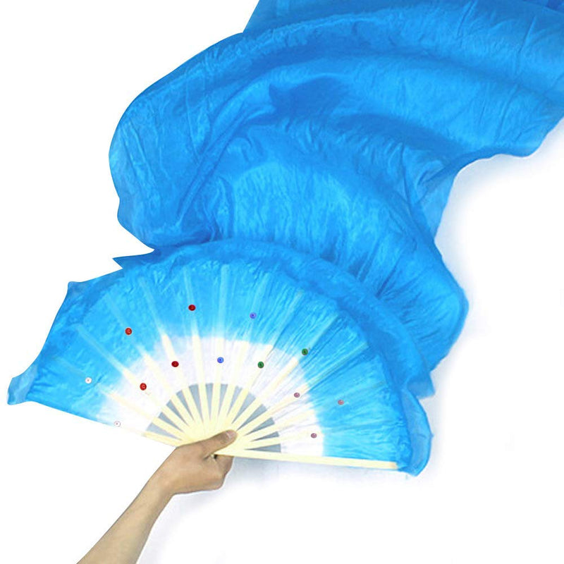 [AUSTRALIA] - WEISIPU 1.8m Artificial Silk Belly Dance Bamboo Fans Veils 8 Colors Right Hand Blue 