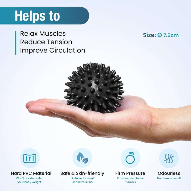 Beenax Foot Massage Roller and Hard Spiky Ball Set - Perfect for Plantar Fasciitis Recovery, Wrists and Forearms Exercise, Arm Pain, Trigger Point - Designed to Relieve Stress and Relax Tight Muscles Black - BeesActive Australia