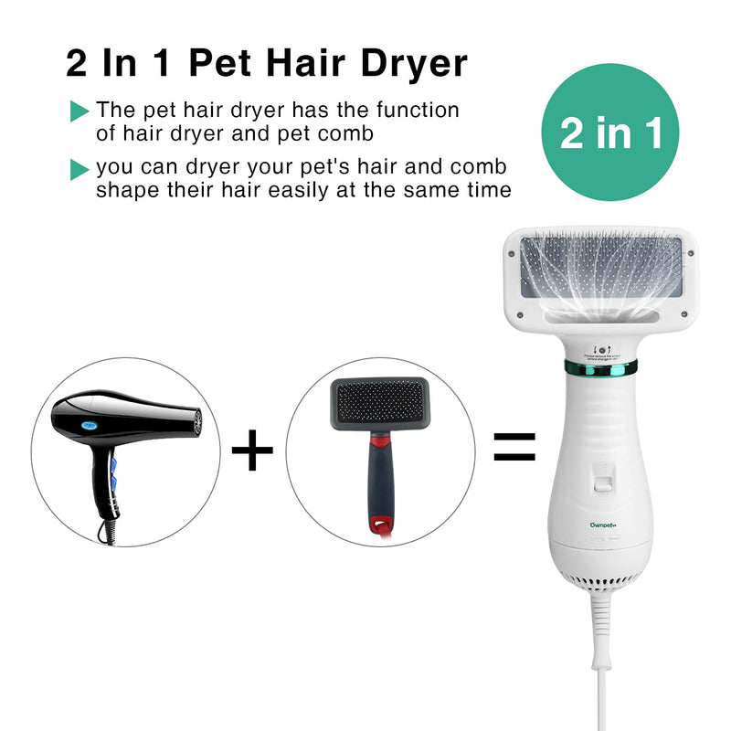 Ownpets Pet Hair Dryer, 2 in 1 Quiet Portable Pet Grooming Blower with Slicker Brush, Adjustable Temperature & Fast-Drying Towel, Home Pet Care for Dogs, Cats & Other Coated Breed - BeesActive Australia