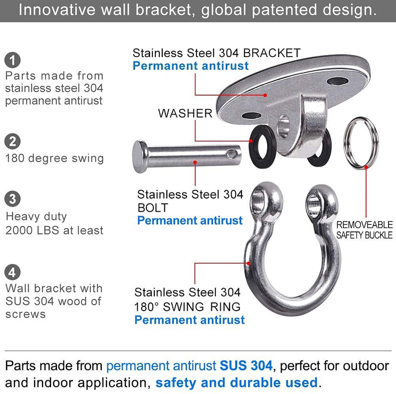 BeneLabel Set of 2 Permanent Antirust Stainless Steel 304 Heavy Duty Swing Hangers, 2000 LB Capacity, 4 Wood Screws for Wooden Beam, Yoga Hammock Chair Sandbag, Swing Sets, 180° Swing - BeesActive Australia