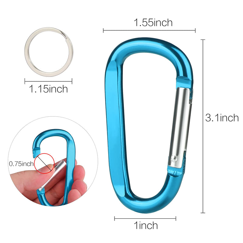 6PCS Carabiner Caribeaner Clip,3" Large Aluminum D Ring Shape Carabeaner with 6PCS Keyring Keychain Hook Multi-color - BeesActive Australia