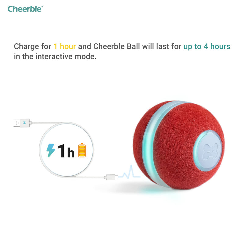 Cheerble Smart Interactive Cat Toy, Automatic Moving Bouncing Rolling Ball for Indoor Cat Kitten, Self Rotating Ball with Lights and Bell 1 Red - BeesActive Australia