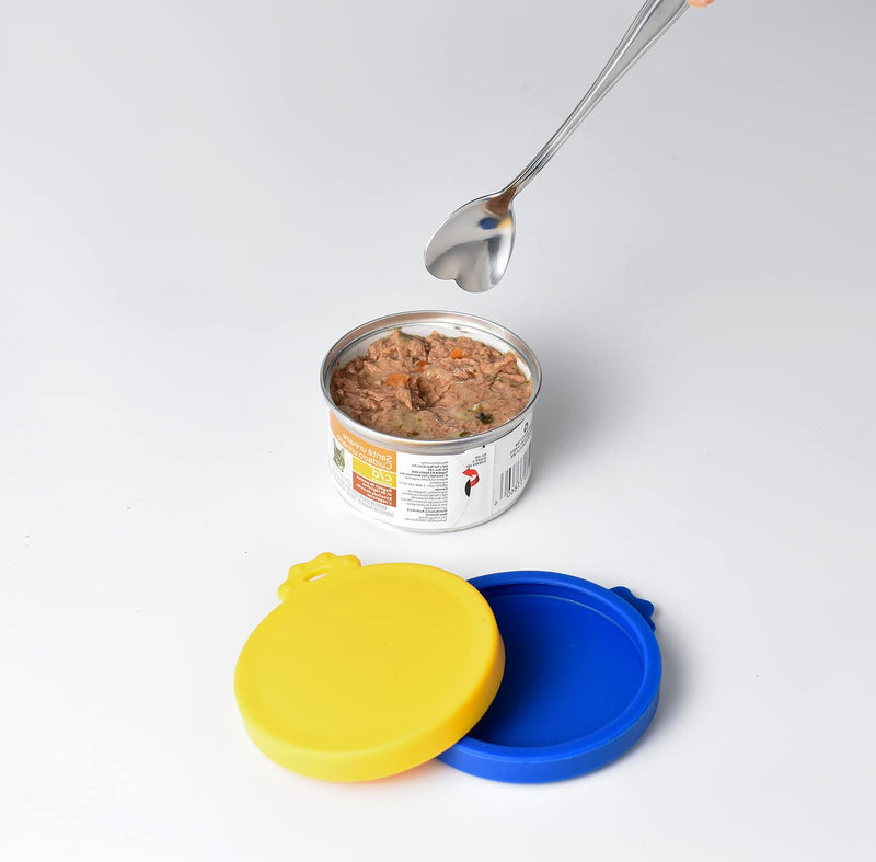 COMTIM Cat Food Can Lids, Silicone Pet Food Can Lids Small Cat Food Can Lids Covers for 3 oz Cans, 2 Lids with a Cat Food Spoon - BeesActive Australia