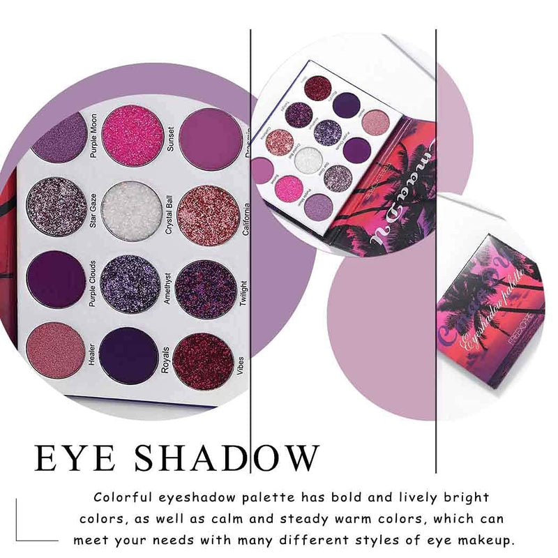 Kilshye Glitter Eyeshadow Palette Set Matte Eye Shadow Blend 12 Color High Pigmented Eyeshadows Makeup Purple Shimmer Eyes Cosmetics Gift for Women and Girls - BeesActive Australia