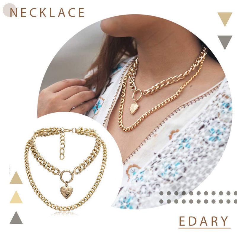 Edary Double Layerecd Necklace Heart Necklaces Gold Jewelry for Women and Girls - BeesActive Australia