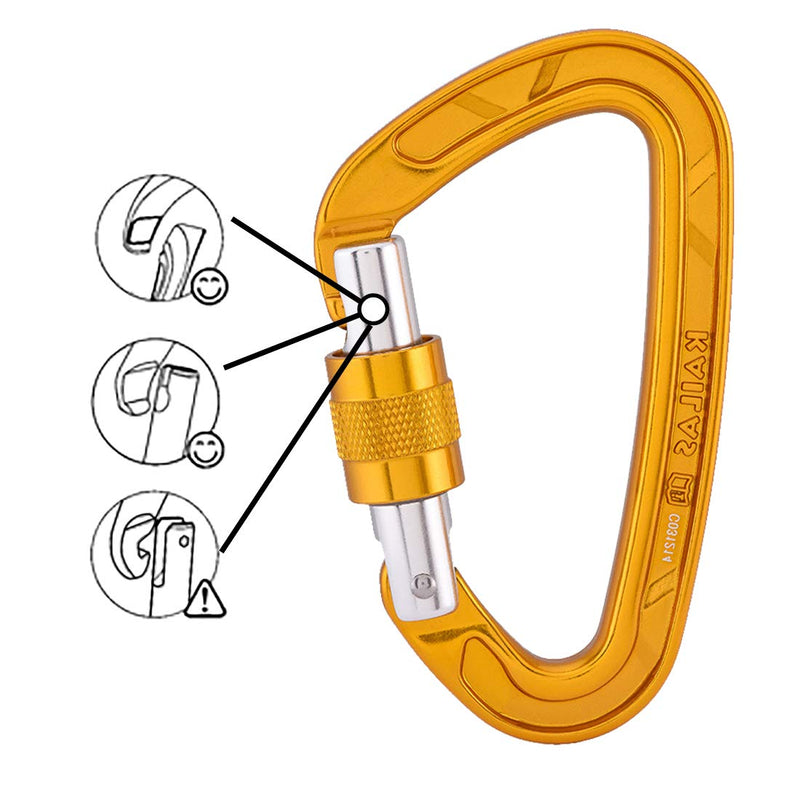 KAILAS Climbing Carabiner Clips, CE Certified 25KN Screw Gate and Heavy Duty Carabiners for Rock Climbing,Rappelling and Mountaineering,D Shaped 3.8 Inch, Large Size Yellow - BeesActive Australia