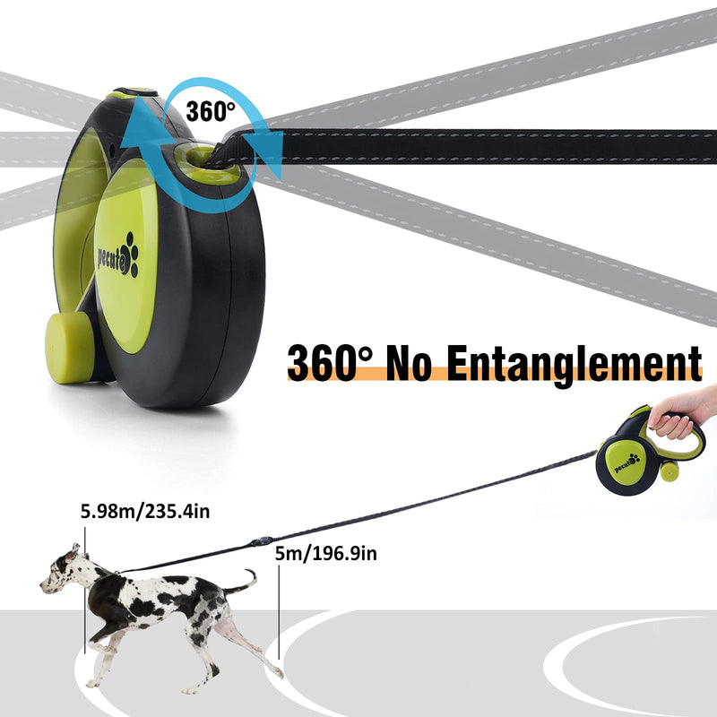 Retractable Dog Leash, Pecute 360° Tangle-Free Dog Leash Retractable, Heavy Duty Retractable Dog Leash with Protective Bungee, Easy One Button Brake & Lock, Great for Small to Large Dogs, 16ft/5m - BeesActive Australia