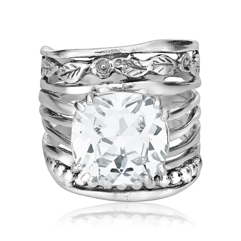 925 Sterling Silver Ring With a 12mm White Cushion Cubic Zirconia CTTW 13.2. Prong Hypoallergenic, Nickel and Lead-free, Facet Cut, Artisan Handcrafted Designer Collection, Made in Israel 8 - BeesActive Australia
