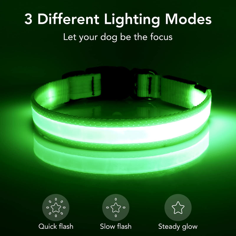 VIZPET LED Dog Collar USB Rechargeable 100% Waterproof Adjustable Light Up Dog Collar Super Bright Safety Light Glowing Collars for Dogs Green Large[18.89-23.62 inch/48-60cm] - BeesActive Australia