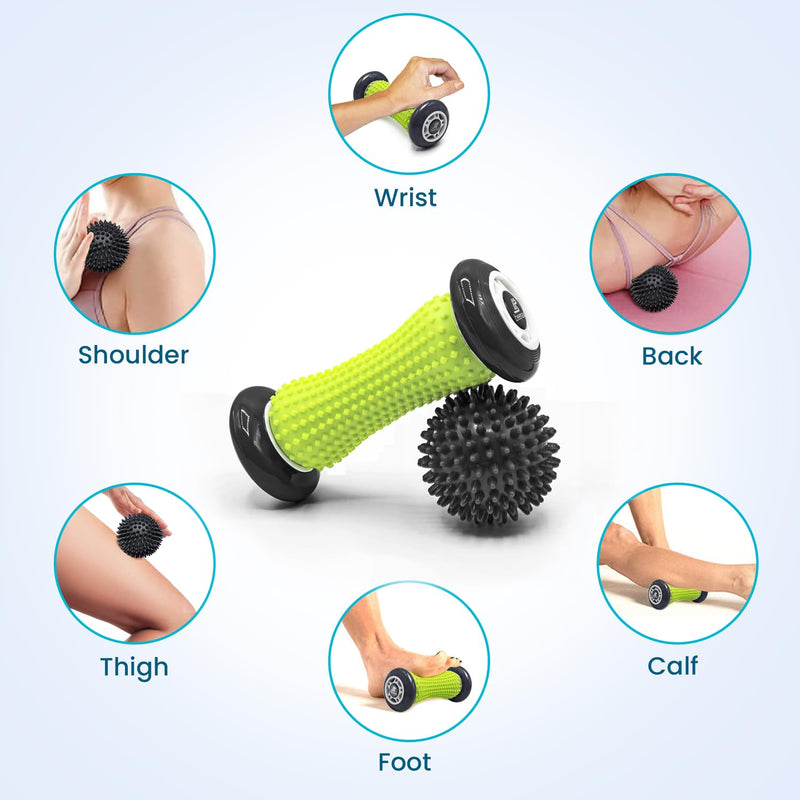 Beenax Foot Massage Roller and Hard Spiky Ball Set - Perfect for Plantar Fasciitis Recovery, Wrists and Forearms Exercise, Arm Pain, Trigger Point - Designed to Relieve Stress and Relax Tight Muscles Black - BeesActive Australia