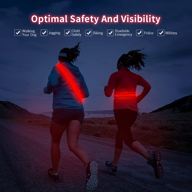 esonstyle LED Reflective Belt USB Rechargeable Running Gear,High Visibility Light Up Waist Belt for Men/Women/Kids Walking, Cycling,Camping Night Satety Outdoor Sports Red - BeesActive Australia