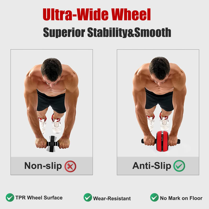 Bssay Ab Roller Wheel, Abs Workout Equipment for Abdominal & Core Strength Training, Exercise Wheels for Home Gym Fitness, Wider Ab Machine with Knee Pad Accessories Red-no resistance rope - BeesActive Australia