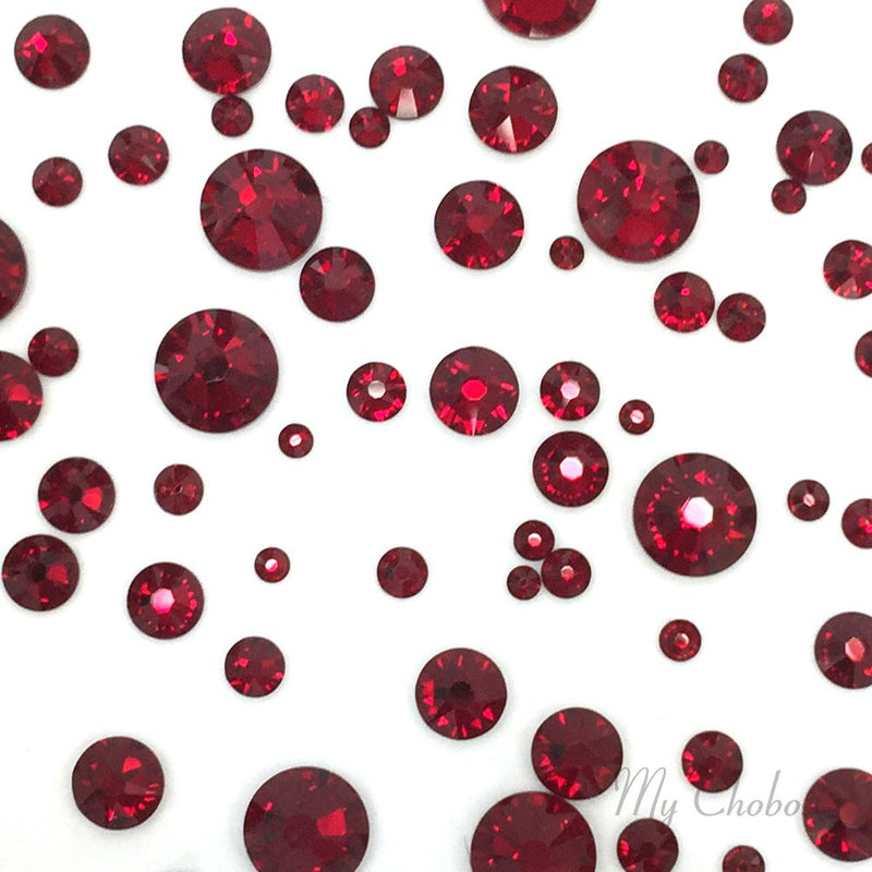 SIAM (208) red 144 pcs Swarovski 2058/2088 Crystal Flatbacks red rhinestones nail art mixed with Sizes ss5, ss7, ss9, ss12, ss16, ss20, ss30 - BeesActive Australia