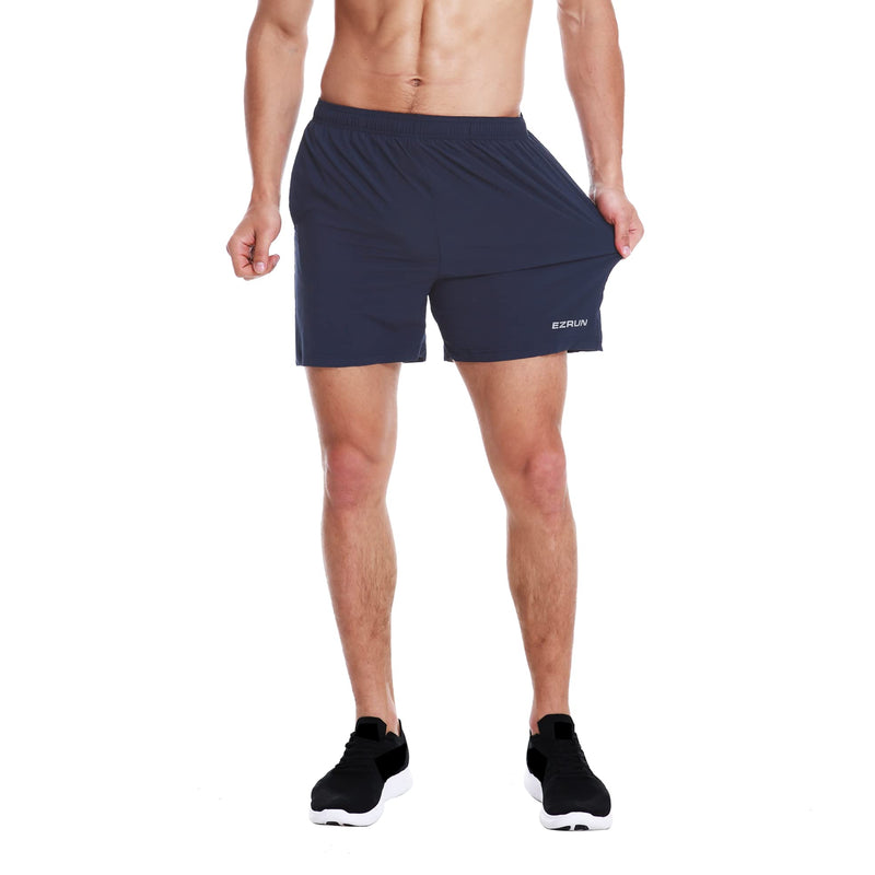 EZRUN Men's 5 Inches Running Workout Shorts Quick Dry Lightweight Athletic Shorts with Liner Zipper Pockets Navy Blue X-Large - BeesActive Australia