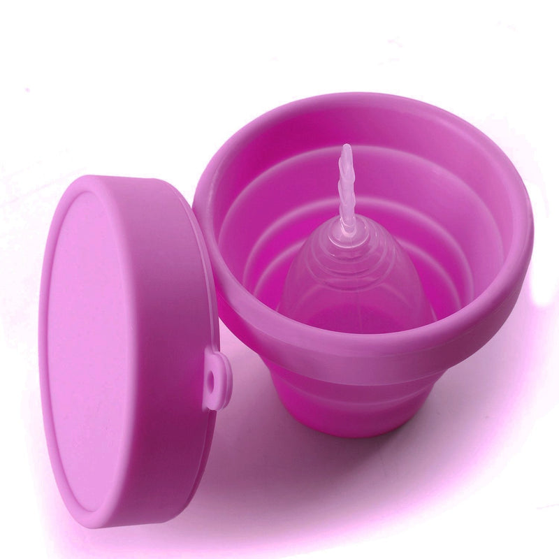 LUCKY CLOVER Collapsible Silicone Cup Foldable Sterilizing Cup for Menstrual Cups and Storing Your Diva Cup - Foldable for Travel Pink - BeesActive Australia