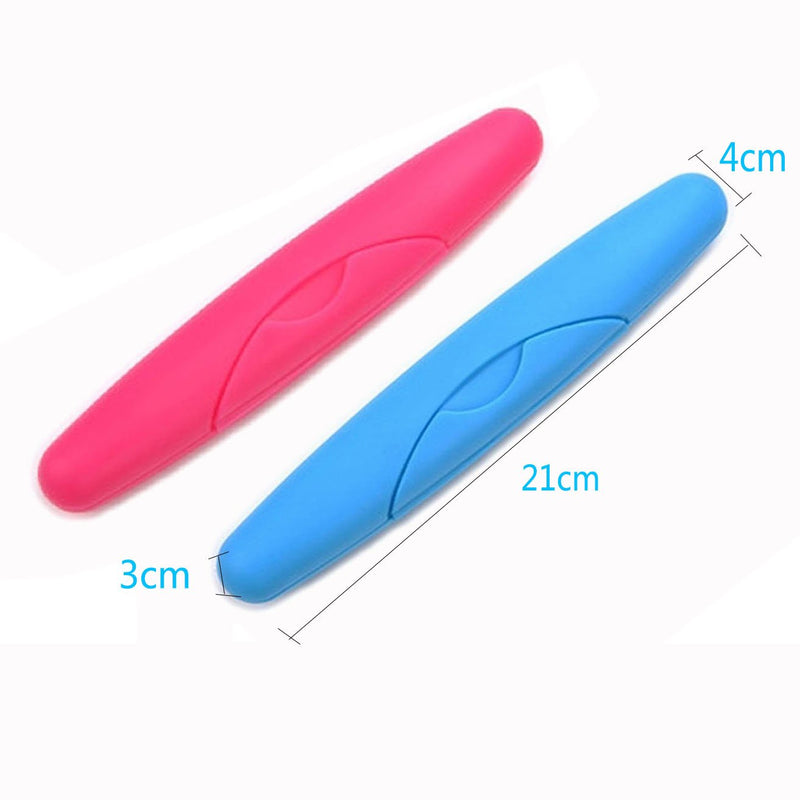 Cisixin 2 Pack Portable Travel Hiking Camping Toothbrush Case Packing Antibacterial Holder Case with Lid (Blue and Rose) - BeesActive Australia