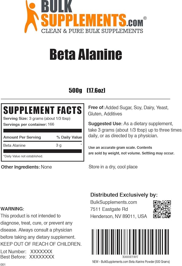 BulkSupplements Pure Beta Alanine Powder (500 grams) by BulkSupplements - BeesActive Australia