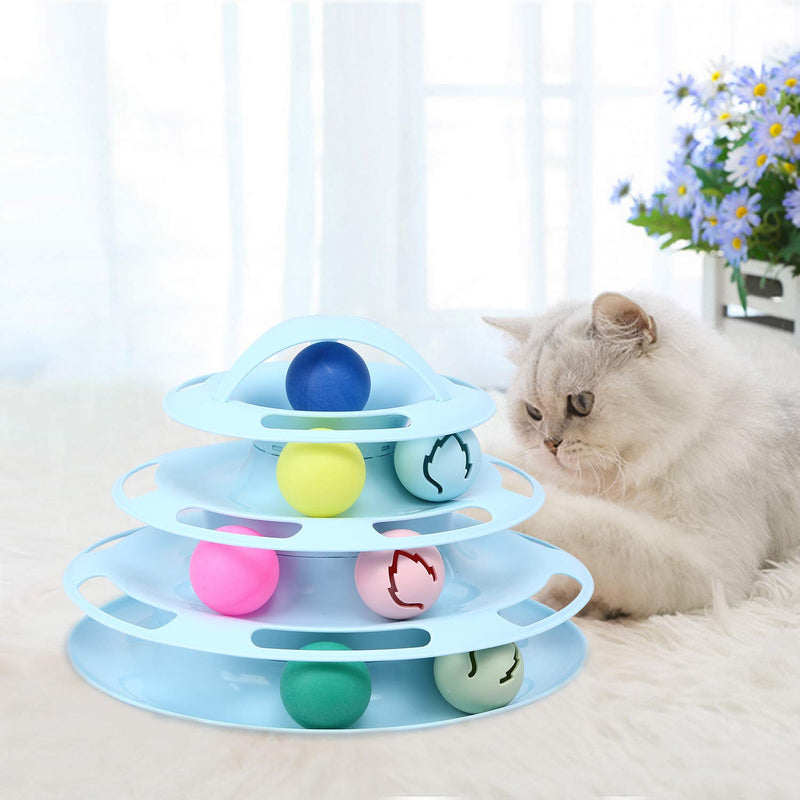 Cats Toys Ball Tower and Track Interactive Toys Latest 4 Level Interactive Pet Toys with 7 Colorful Catnip Flash Balls Suitable for Kittens Chase Healthy Physical Exercise - BeesActive Australia