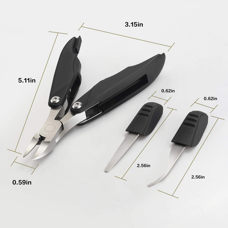 MILEILUOYUE Nail clippers professional Ingrown toenail toolFolding portable 3pcs nail cutter sharp stainless steel blade for men and the elderly thick nails toenails. (BLACK) BLACK - BeesActive Australia