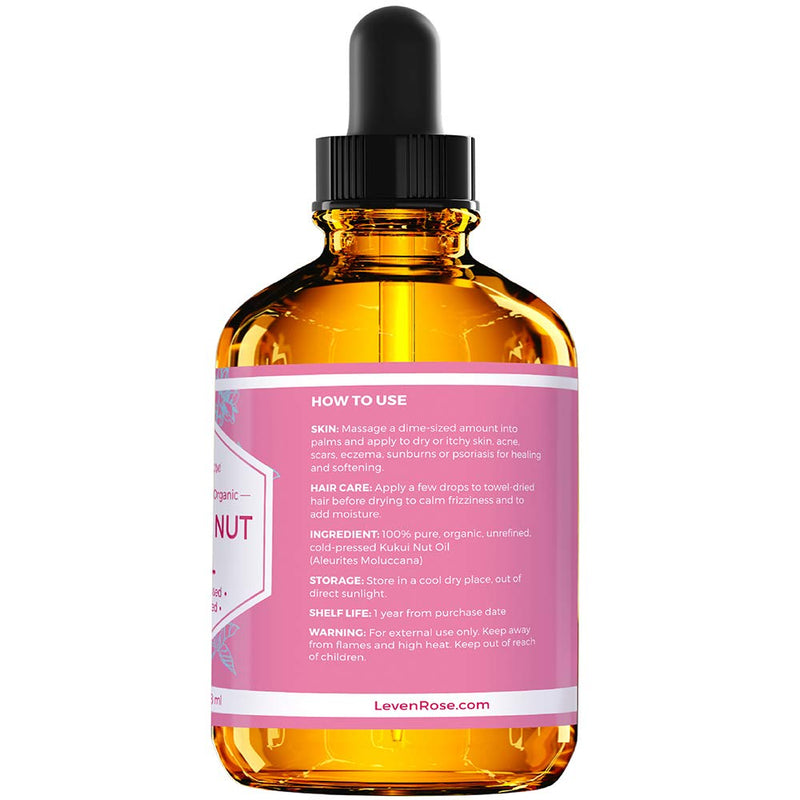Kukui Nut Oil from Leven Rose, 100% Natural Organic (Cold Pressed, Unrefined) 4 oz 4 Fl Oz (Pack of 1) - BeesActive Australia