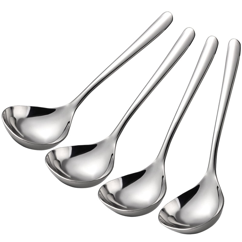 Soup Spoons Stainless Steel Ramen Spoon Set of 4 Heavy Duty Big Spoon Mirror Polished Asian Soup Spoons (Short Handle) Short Handle - BeesActive Australia