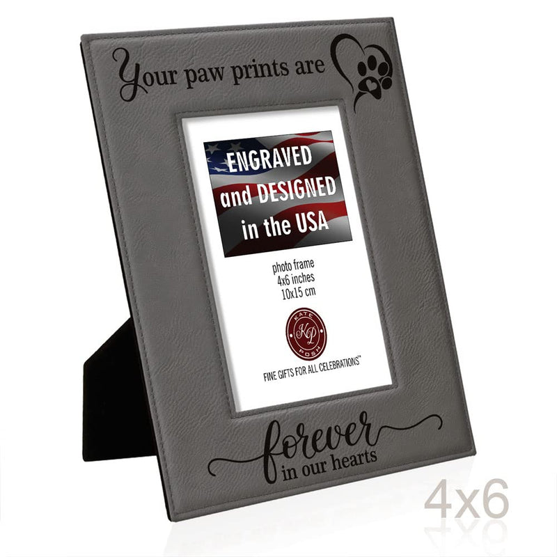 KATE POSH - Your Paw Prints are Forever in our Hearts. Engraved Leather Picture Frame. Memorial Pet Gift, Loss of Dog and Cat, Pet sympathy gift, In memory of (4" x 6" Vertical) 4" x 6" Vertical - BeesActive Australia