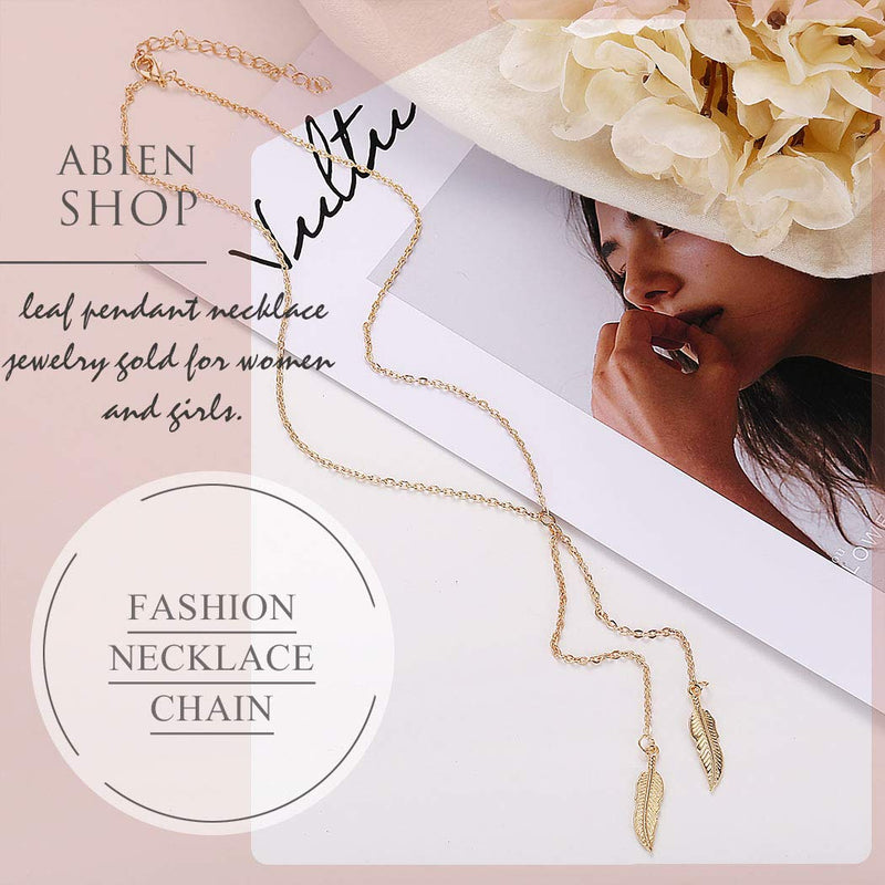 Abien Boho Leaf Pendant Necklace Chain Gold Long Sweater Necklace Jewelry for Women and Girls - BeesActive Australia