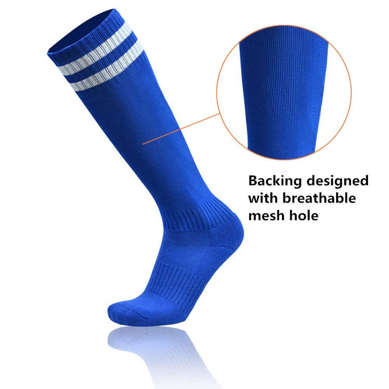 Soccer Shin Pad Over Knee Soccer Socks 2 Pairs Kids Leg Carf Protective Shin Pads Adjustable Perforated Breathable Guard Board and Impact Resistant Youth Kids Soccer Guards Socks Blue - BeesActive Australia