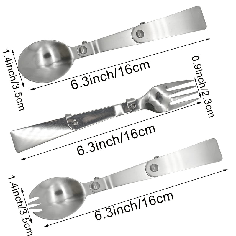Pinenjoy 3Pcs Protable 3-Fold Spoon Fork Spork 18/10(304) Stainless Steel Foldable Flatware Set for Thermos Camping Picnic Travel - BeesActive Australia