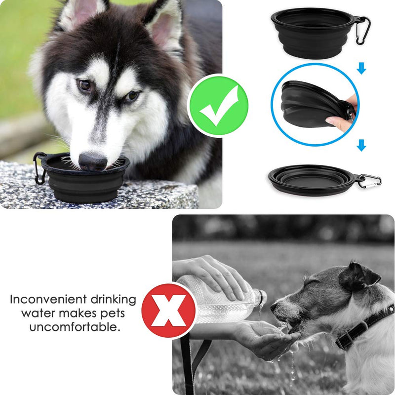 SlowTon Dog Car Seat Belt, Pet Safety Seatbelt Strap Adjustable Retractable Elastic Reflective for Vehicle Heavy Duty Tether for Dogs Cats with Collapsible Dog Bowl Portable Travel Set Black 1 Pack - BeesActive Australia