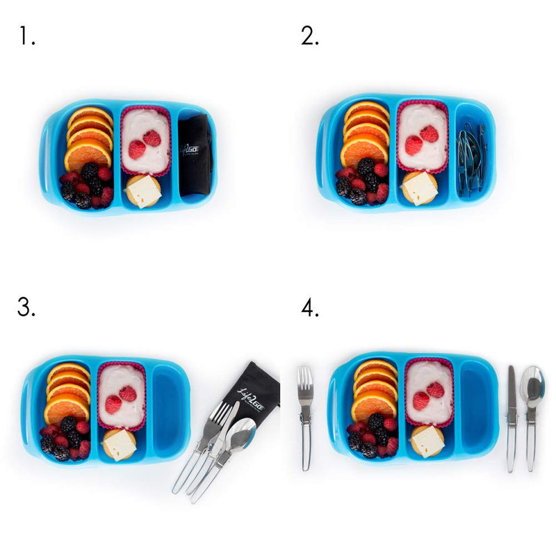 LIFE 2 GO 3-Piece Stainless Steel Folding Utensil Set/Silverware with Storage Case includes a Fork, Spoon, and Knife and is portable, lightweight with a strong and compact design. - BeesActive Australia