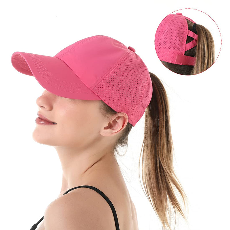 Cross Hat Womens Baseball Cap -Cross Ponytail Hat Baseball Cap One Size Red - BeesActive Australia