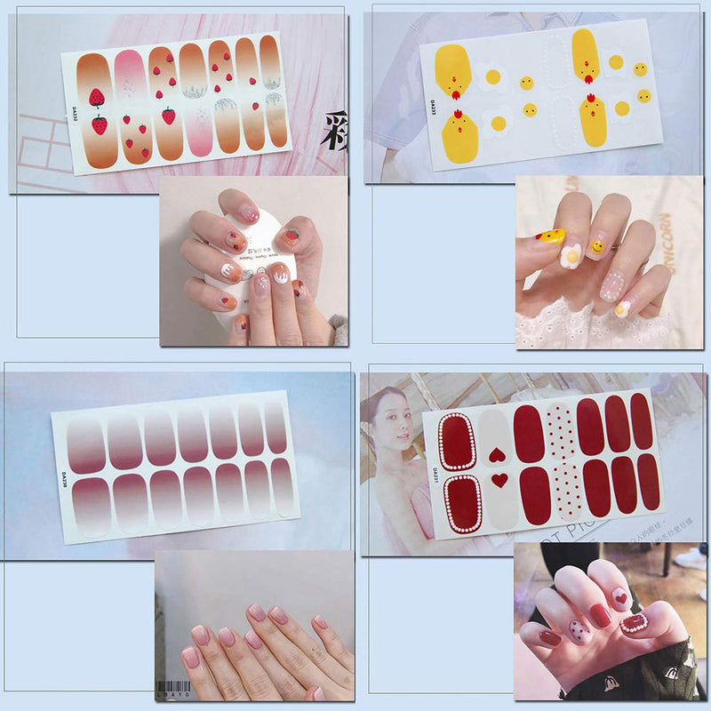 WOKOTO 12 Sheets Full Wrap Nail Polish Stickers Strips With 1Pc Nail File Cute Design Adhesive Nail Art Decals Manicure Kit For Women KIT3 - BeesActive Australia