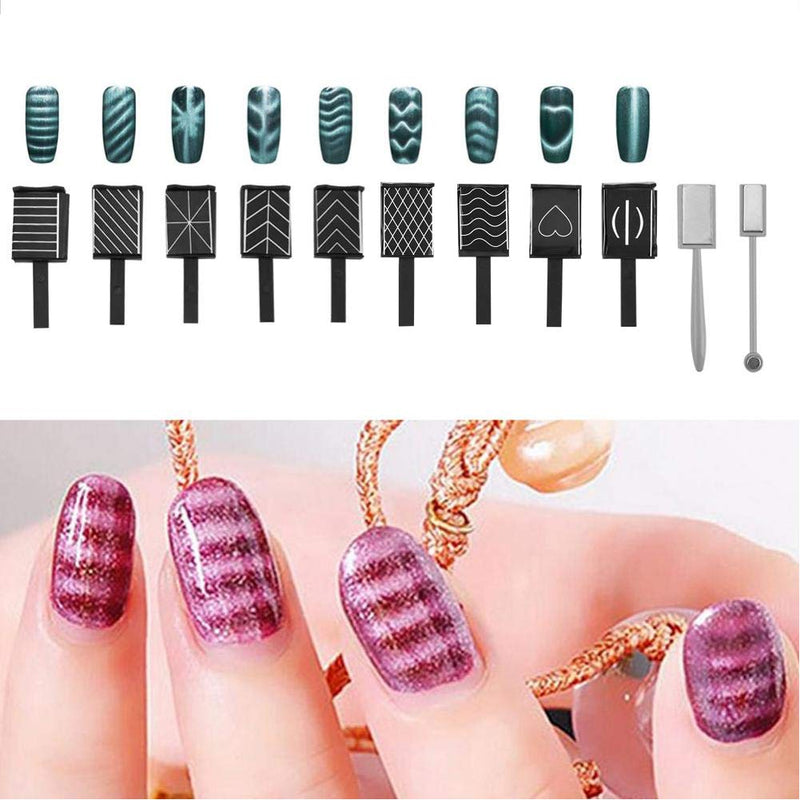 Cimenn 11Pcs/Set Nail Art Magnetic Stick 3D Cat Eye Magnet Manicure Magnetic Pen Tools Board DIY For Nail Polish Soak Off UV Gel - BeesActive Australia