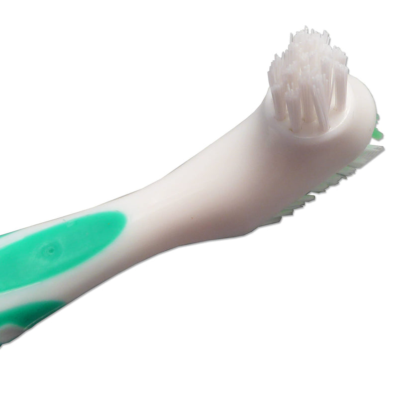 Denture Brush ~ Rubber Grips, Easy Hold Handle, Double Bristle Head (White & Green) White & Green - BeesActive Australia