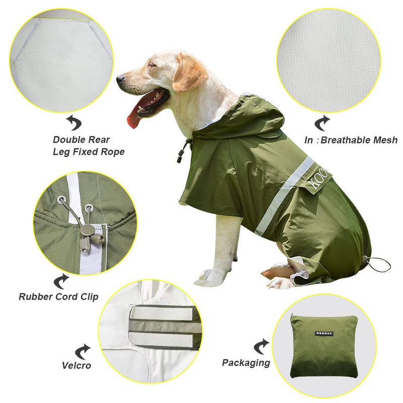 KOOGAL Pet Large Dog Raincoat Apparel Poncho Waterproof for Medium Large Sized for Dog Raincoat Clothes Jacket 4XL Green - BeesActive Australia
