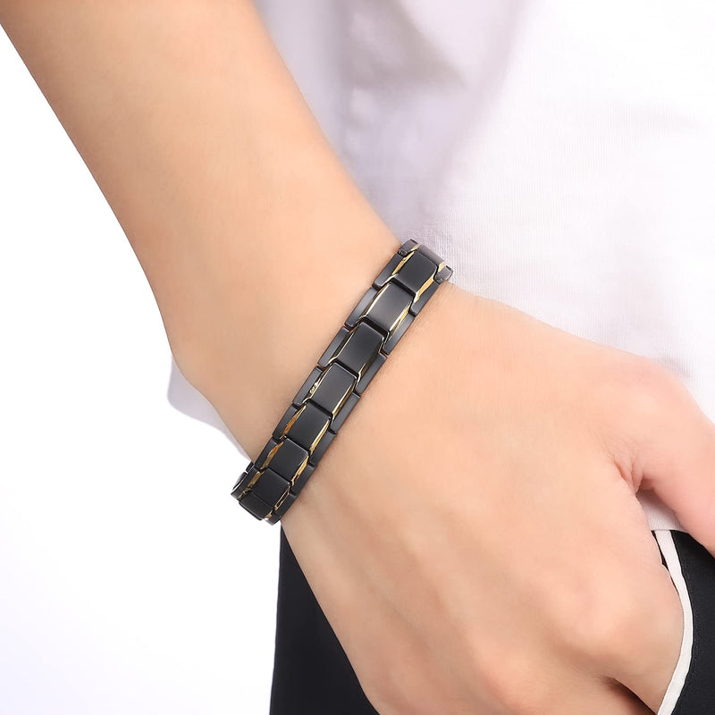 MagEnergy Magnetic Bracelets for Men Titanium Steel Black Bracelet 8.5 inches Adjustable (Gold Black) Gold Black - BeesActive Australia