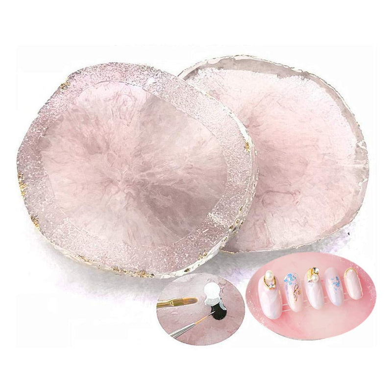 MISUD Resin Stone Nail Art Palette, Nail Polish Cosmetic Palette Golden Edge Pigment Mixing Plate Paint Drawing Color Dish Manicure Nail DIY Tool(Pink) Pink - BeesActive Australia