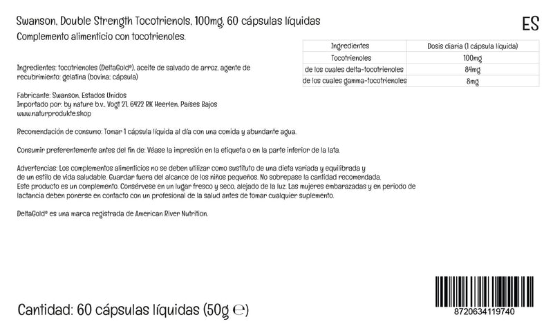 Swanson, Tocotrienols, Double Strength, Vitamin E, 60 Liquid Capsules, High Dose, Lab-Tested, Gluten Free, Non-GMO - BeesActive Australia