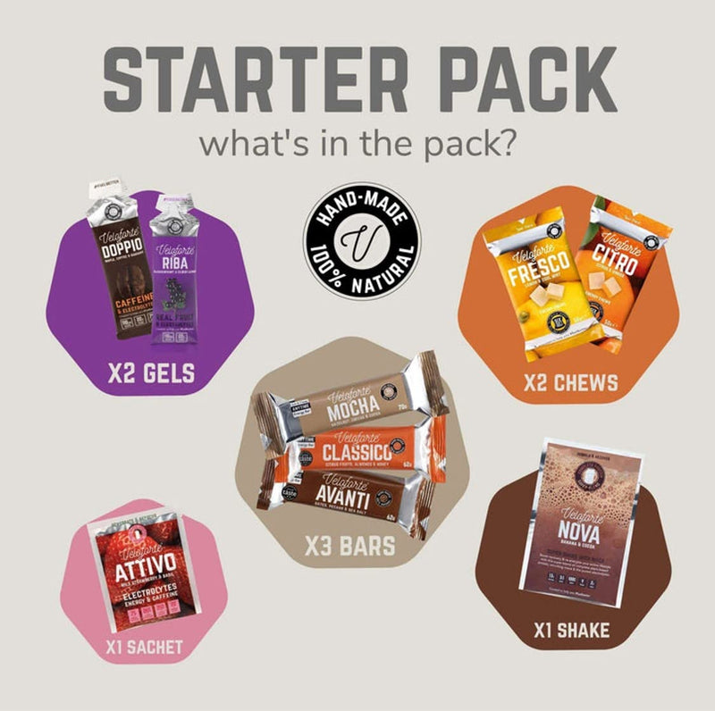 Veloforte Starter Pack - Premium Box of 3 Energy Bars, 2 Energy Gels, 2 Energy Chews, 1 Recovery & 1 Hydration Powder, 100% Natural & Great Taste Awards Winner - BeesActive Australia