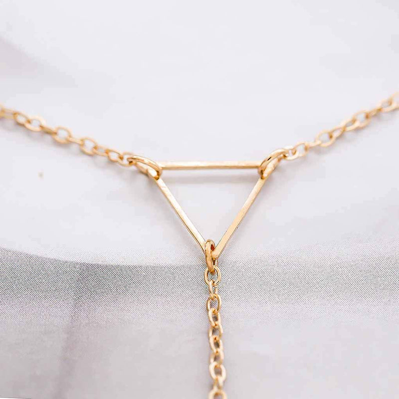 Yalice Layered Triangle Y Necklace Chain Gold Long Necklaces Tube Jewelry for Women and Girls - BeesActive Australia