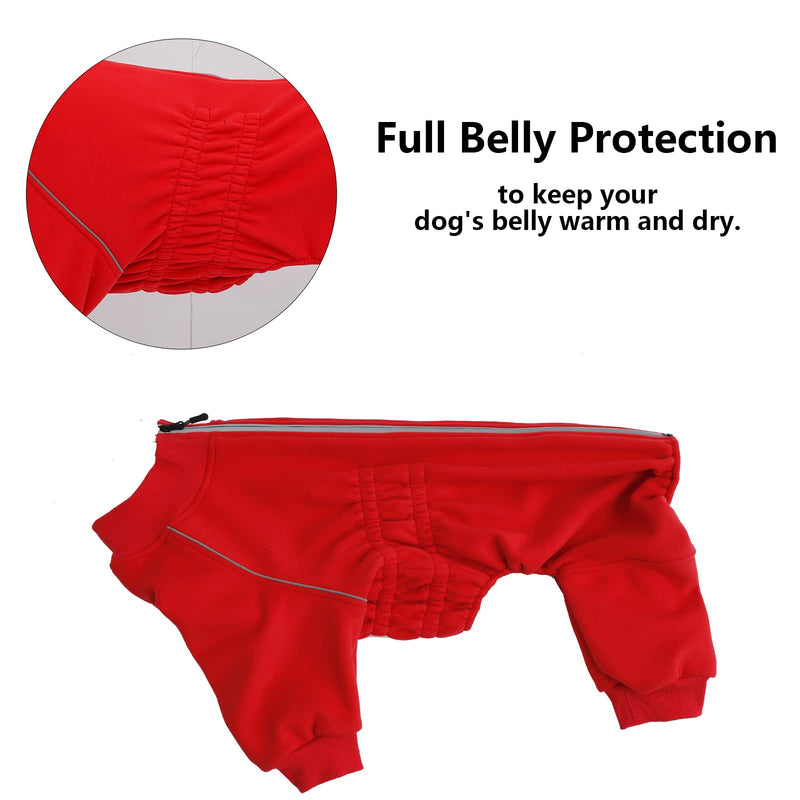 Dog Full Body Warm Fleece Coat with Legs Puppy Pyjamas Jumpsuit Suit with Reflective Zipper Closure Put on and Off Easy and Safety X-Large(Back: 20"in) Red - BeesActive Australia