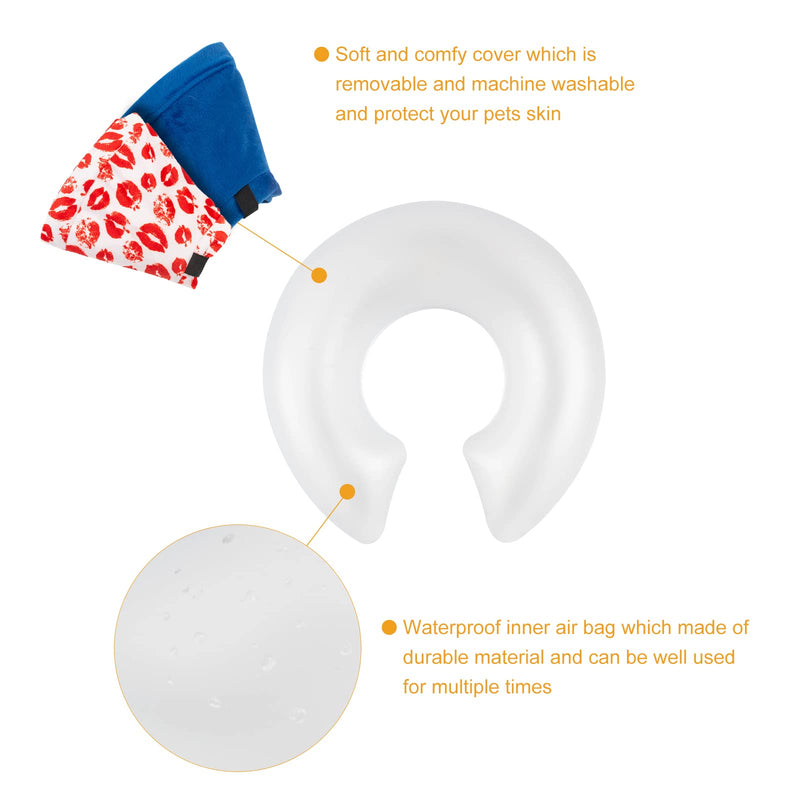 CuteBone Protective Inflatable Collar with 2-Pack Soft Pet Recovery Cone Covers for Small/Medium/Large Dogs and Cats After Surgery Kisses+Blue Large - BeesActive Australia