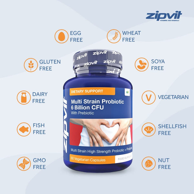 Probiotic 6 Billion Multi-Strain Live Bio Cultures Complex with Prebiotic, 60 Vegetarian Capsules. 100 Billion CFU Source Powder. - BeesActive Australia