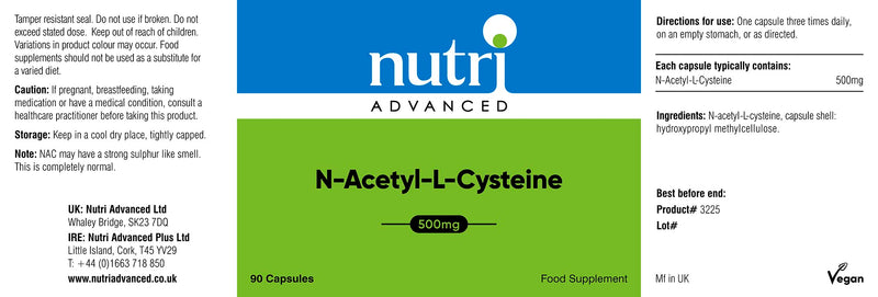 Nutri Advanced - N-Acetyl-L-Cysteine NAC Nutritional Supplement - Supports Glutathione Production - Bioavailable L-Cysteine - 90 Capsules - BeesActive Australia
